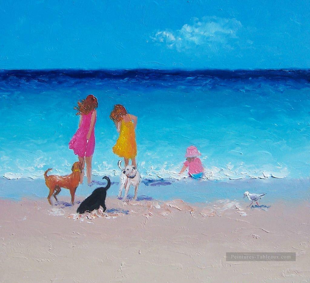 filles et Chiens à la plage Impressionnisme enfant Peintures à l'huile